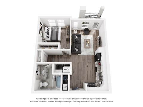 Floor plan for 1 bed, 1 bath, 682 sqft